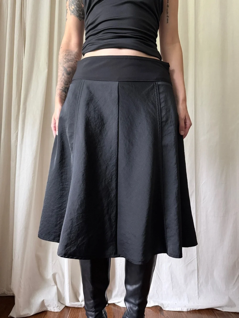 Mossimo Black Paneled A-line Midi Skirt Women's Size 6 | Goth Minimalist